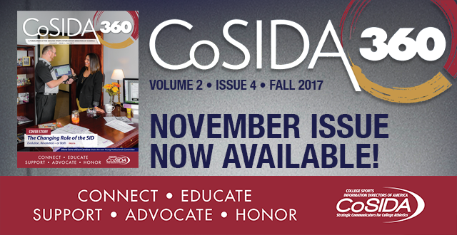 Fall 2017 CoSIDA 360 Magazine Available Digitally, Coming to Your Mailbox